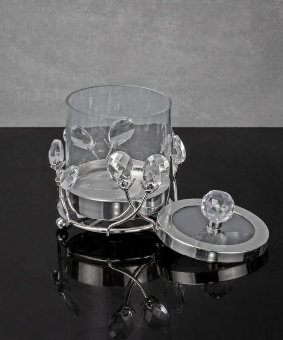 ZEYVE SILVER STONE STAND GLASS JAR 13x13x16cm. 